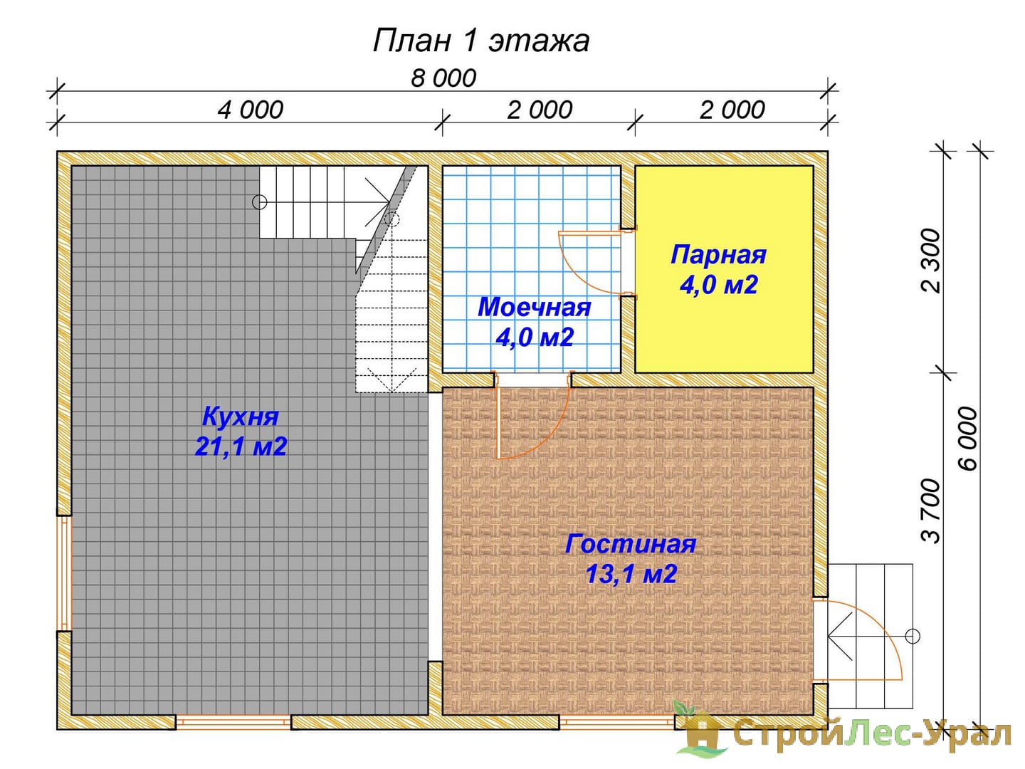 Проект дома-бани ББ-67 (6х8м), площадью 70м² из бруса 150х150мм |  Стройлес-урал